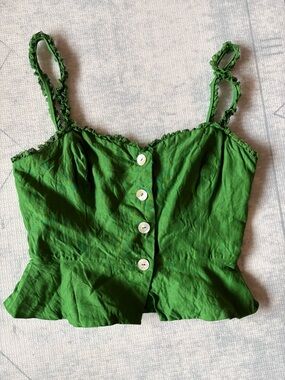 Wilfred Le Fou Green Ruffled Strap Bustier Button-Front Top